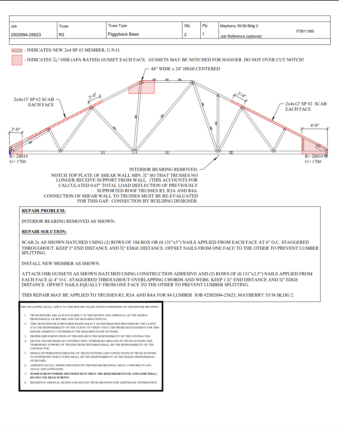 Truss Repair — Interior Bearing Removed